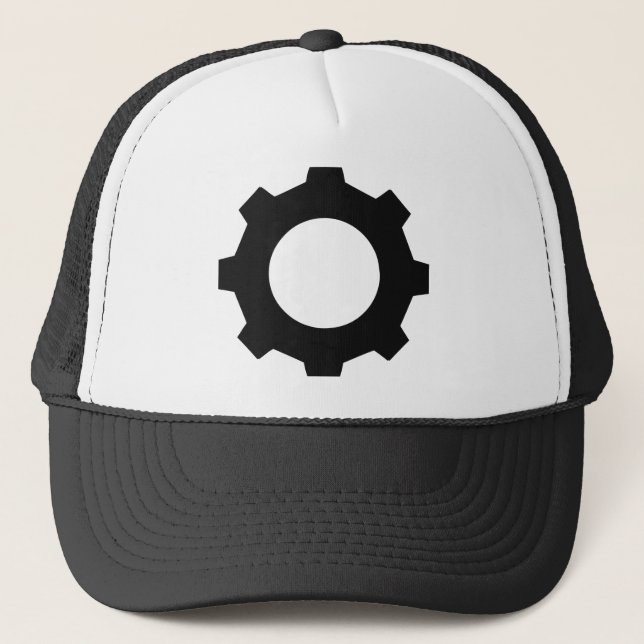 black cogwheel cog trucker hat (Front)
