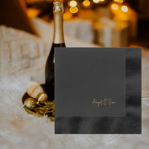 Black Coined Cocktail Gold Foil Script Names Napkins