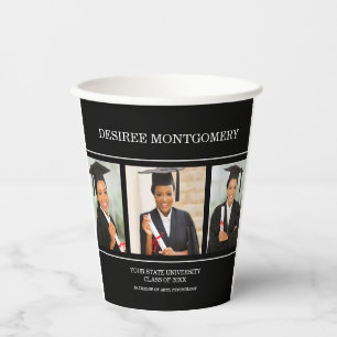Black College University 3 Photo Graduation Paper Cups