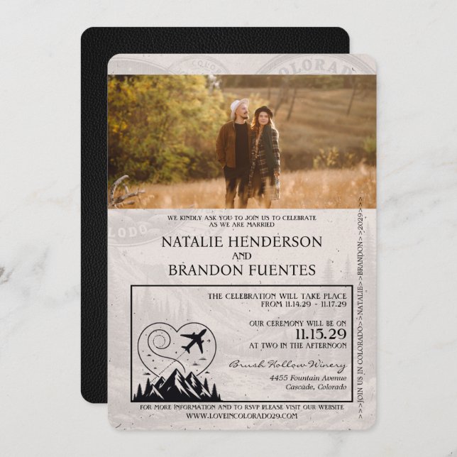 Black Colorado Passport Wedding Invitation (Front/Back)