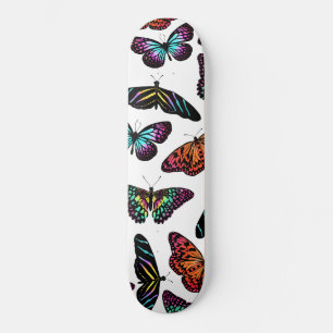 Black Colorful Butterflies Watercolor Pattern Skateboard