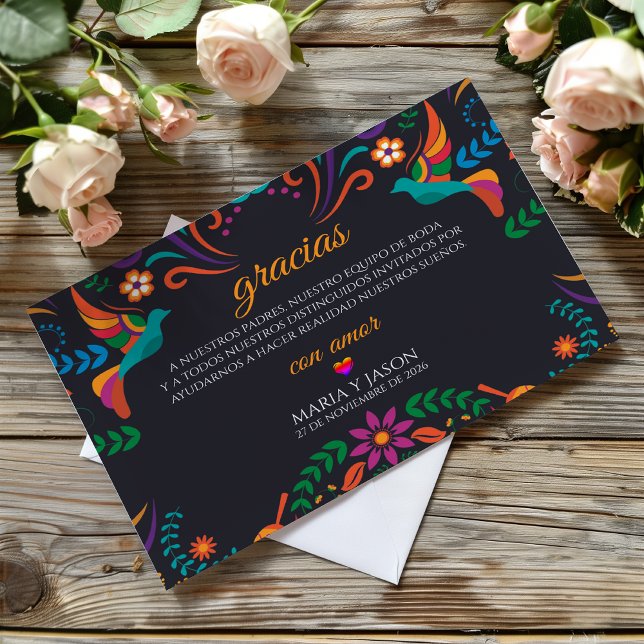 Black Colorful Floral Nuestra Boda Spanish Wedding Thank You Card (Black Colorful Floral Nuestra Boda Spanish Wedding Thank You Card)