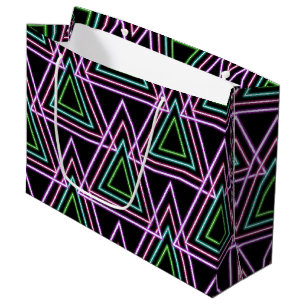 Black Colorful Retro 80's Neon Geometric Triangles Large Gift Bag