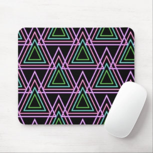 Black Colorful Retro 80's Neon Geometric Triangles Mouse Mat