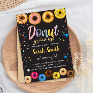 Black Colors Donut Birthday Invitations