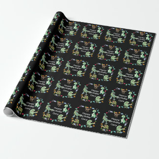 Black colour Background Dinosaur Birthday Party Wrapping Paper