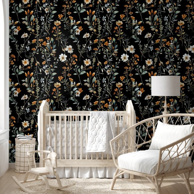 Black colour boho wildflower  wallpaper (Kids)