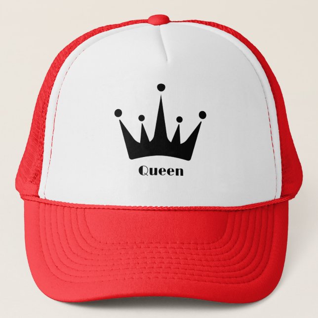Black Colour Crown Image Queen Text Custom Red  Trucker Hat (Front)