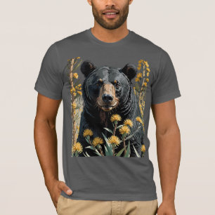 Black Coloured Bear Surrounded By Yucca Flower 3 T-Shirt