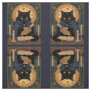 Black-Coloured Feline Reading A Book Of Solstice-S Fabric