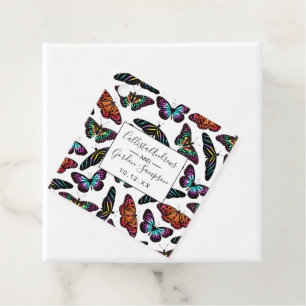 Black Colourful Butterflies Watercolor Pattern Favour Tags