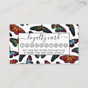 Black Colourful Butterflies Watercolor Pattern Loyalty Card