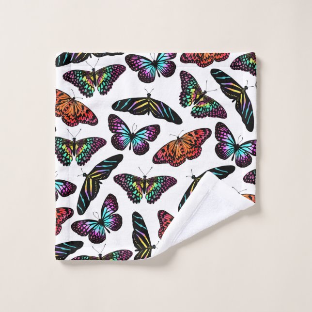 Black Colourful Butterflies Watercolor Pattern Wash Cloth (Wash Cloth)