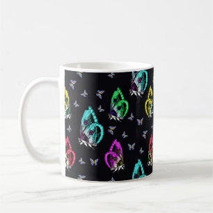 Black Colourful Butterfly Illustration Pattern Coffee Mug
