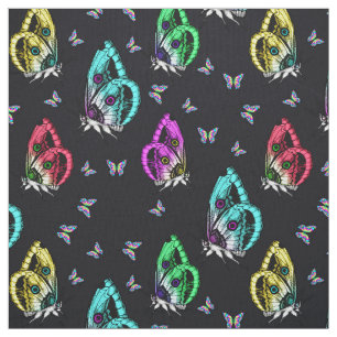 Black Colourful Butterfly Illustration Pattern Fabric