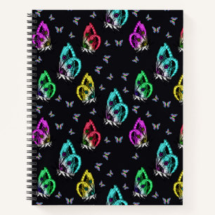 Black Colourful Butterfly Illustration Pattern Notebook
