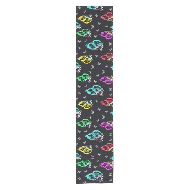 Black Colourful Butterfly Illustration Pattern Short Table Runner (Front)