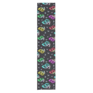 Black Colourful Butterfly Illustration Pattern Short Table Runner