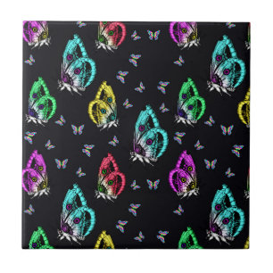 Black Colourful Butterfly Illustration Pattern Tile