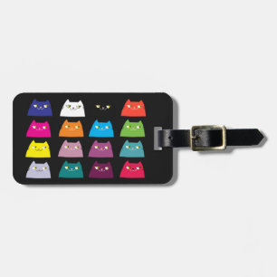 Black Colourful Cat Luggage Tag Cute Kawaii