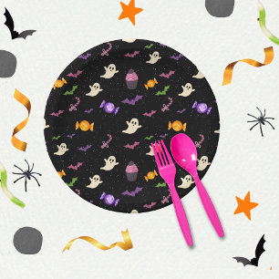Black Colourful Cute Fun Magical Halloween Paper Plate