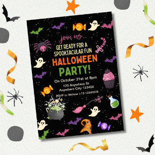 Black Colourful Cute Fun Magical Mystical Hallowee Invitation