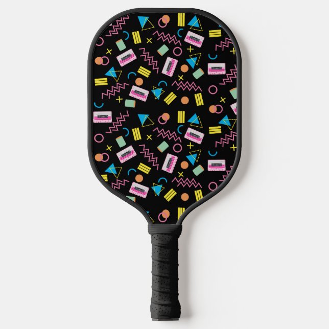 Black Colourful Eighties 80's Pattern  Pickleball Paddle (Front)