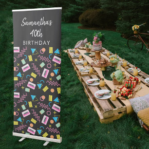Black Colourful Eighties 80's Retro Birthday Party Retractable Banner