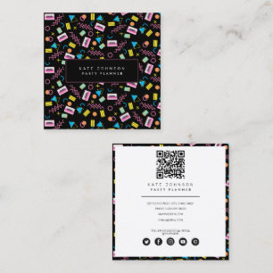 Black Colourful Eighties 80's Retro Party Planner Square Business Card