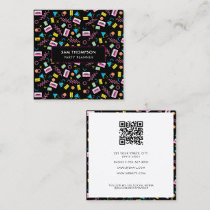 Black Colourful Eighties 80's Retro Party Planner Square Business Card