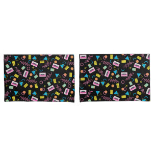 Black Colourful Eighties 80's Retro Pattern Pillowcase