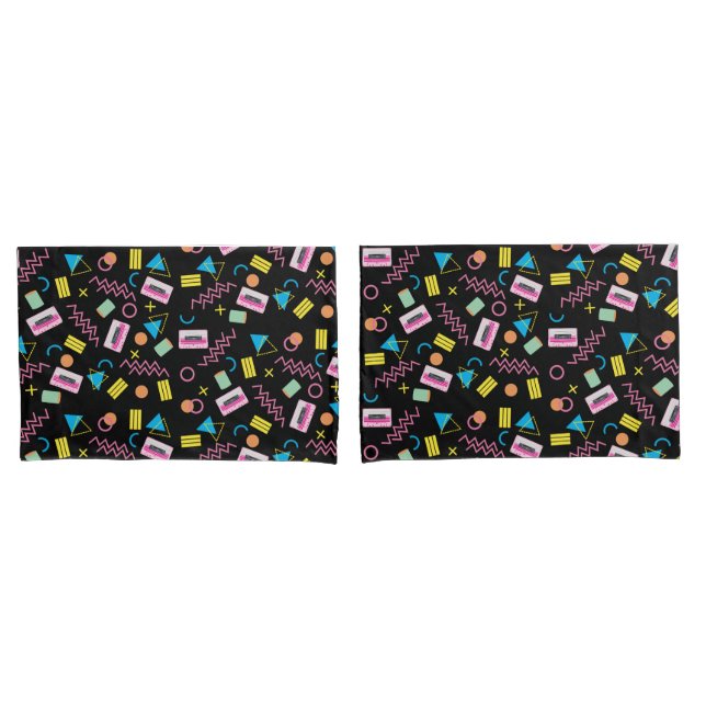 Black Colourful Eighties 80's Retro Pattern  Pillowcase (Front-Set)
