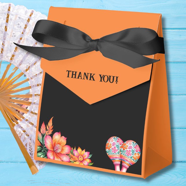 Black Colourful Floral Fiesta Mexican Wedding Favour Box (Creator Uploaded)