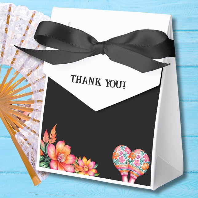 Black Colourful Floral Fiesta Mexican Wedding Favour Box (Creator Uploaded)