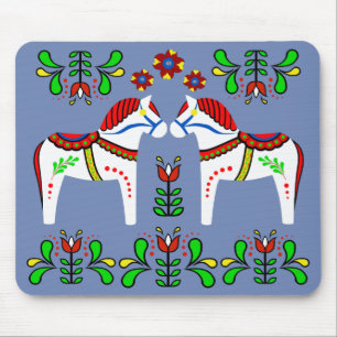 Black/colourful Folk Dala horse/Folk Andalusian Mouse Mat