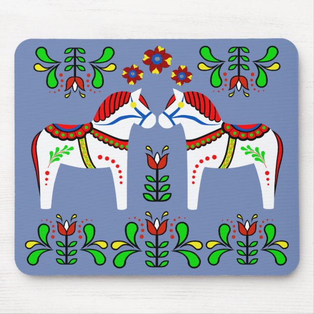 Black/colourful Folk Dala horse/Folk Andalusian Mouse Mat (Front)