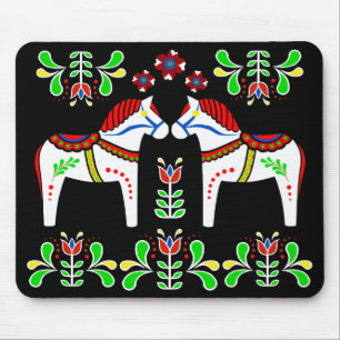 Black/colourful Folk Dala horse/Folk Andalusian Mouse Mat