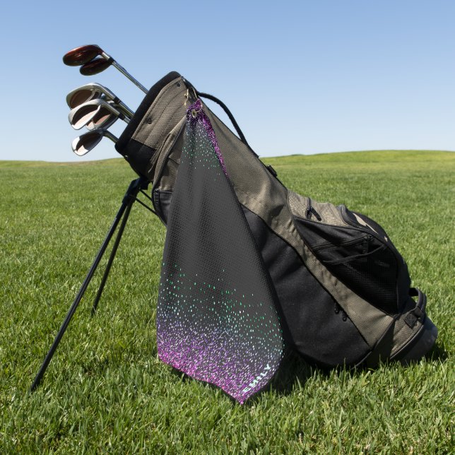 Black Colourful Glitter Accent Golf Towel (Green)