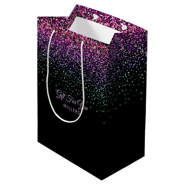 Black Colourful Glitter Accent Medium Gift Bag (Back Angled)