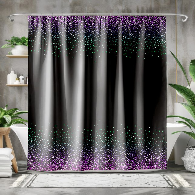 Black Colourful Glitter Accent Shower Curtain (Creator Uploaded)