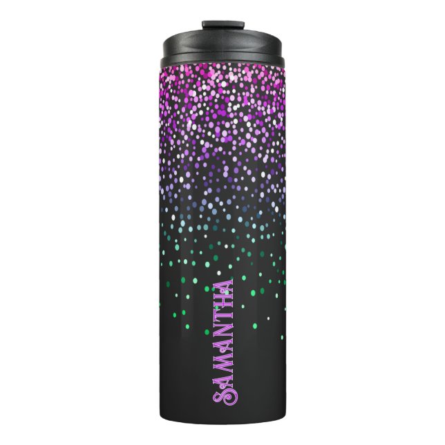 Black Colourful Glitter Accent Thermal Tumbler (Front)