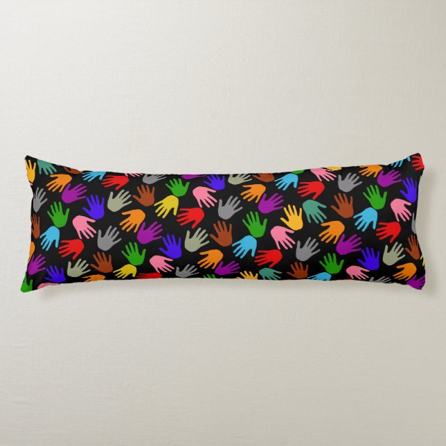 Black Colourful Handprint Pattern Design  Body Cushion (Front)