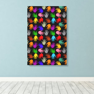 Black Colourful Handprint Pattern Design Canvas Print