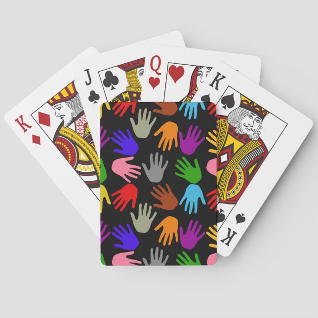 Black Colourful Handprint Pattern Design  Playing Cards (Back)