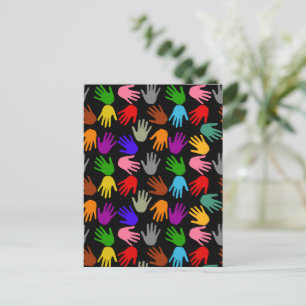 Black Colourful Handprint Pattern Design Postcard