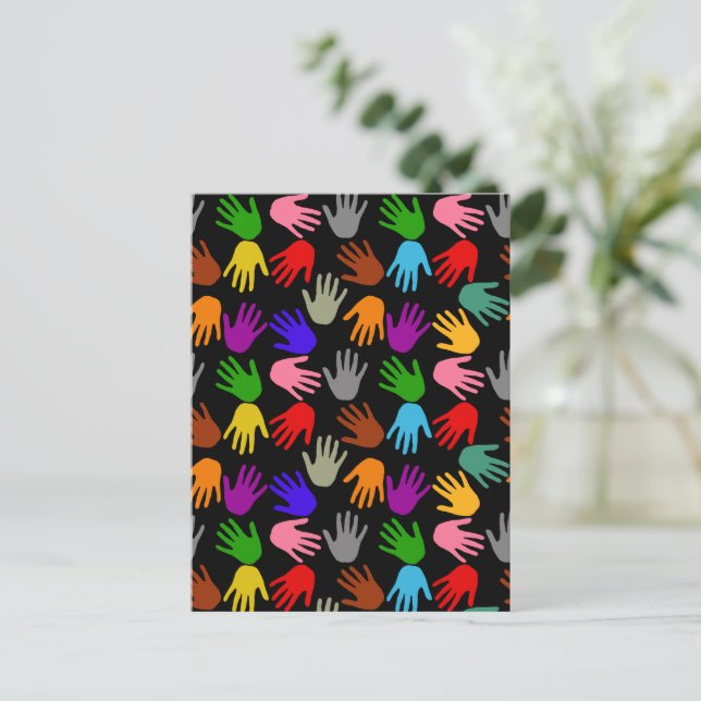 Black Colourful Handprint Pattern Design  Postcard (Standing Front)