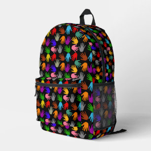 Black Colourful Handprint Pattern Design  Printed Backpack
