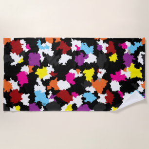 Black Colourful Irregular Abstract Beach Towel