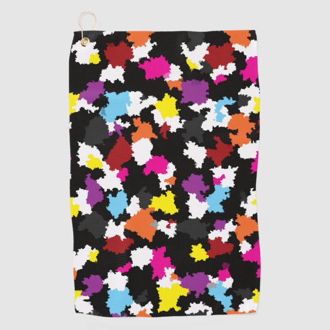 Black Colourful Irregular Abstract Golf Towel (Front)