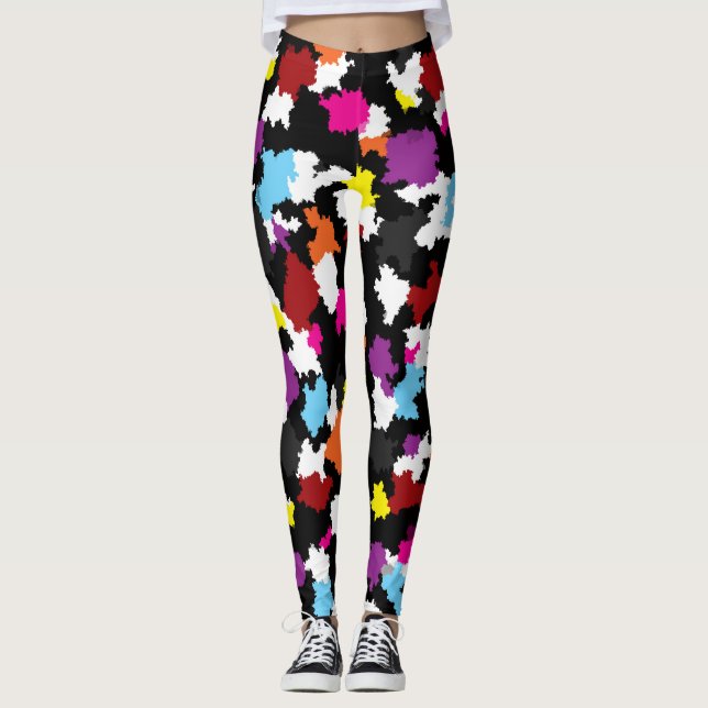 Black Colourful Irregular Abstract Leggings (Front)